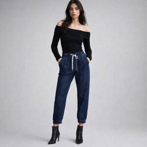 Vince Cropped Pull On Jeans Drawstring Waist Dark Wash Sz M